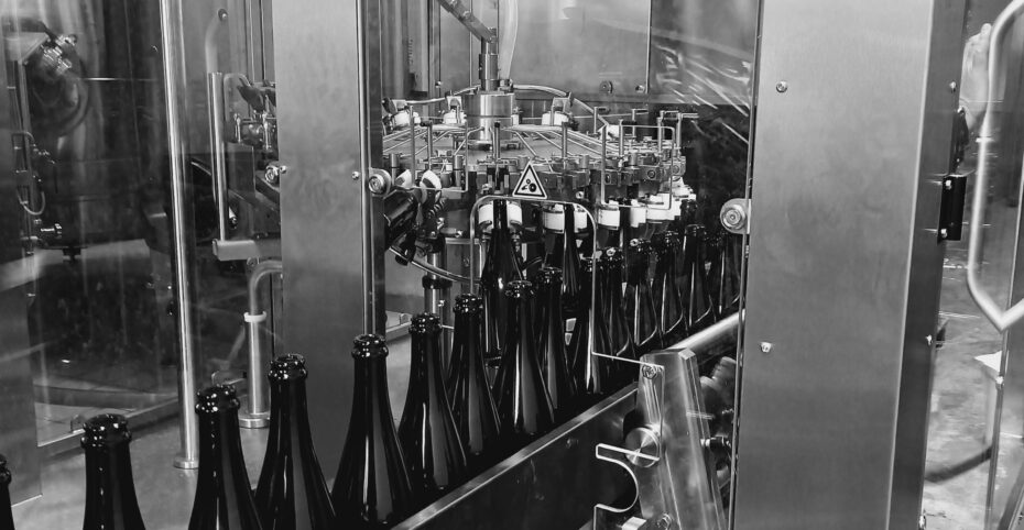Les bouteilles vides sur la chaine de tirage